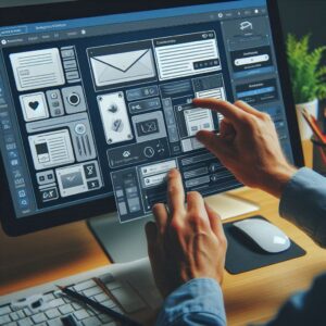 drag-and-drop email builder interface on a computer