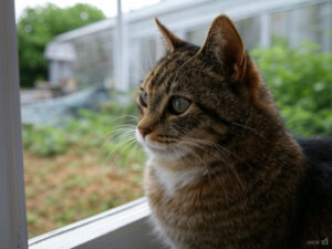 cat looking out of window