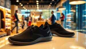 An image showcasing Xero barefoot shoes in a retail environment.