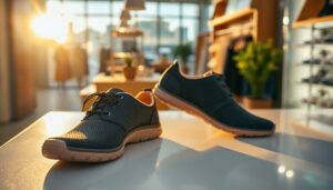 An image featuring Xero barefoot shoes in a retail setting, emphasizing their versatility.