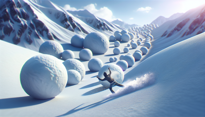 Exploring the impact of Debt Consolidation versus Snowball Plans: UK Focus | DCL Symbolic representation of a person joyfully rolling a snowball, illustrating the journey of debt repayment with larger snowballs in the background.
