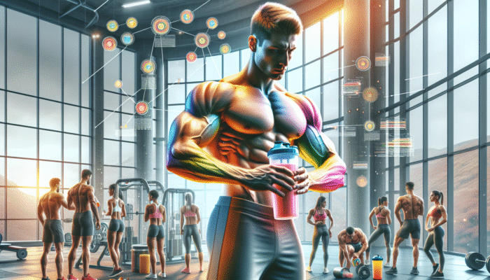 Athletes in a contemporary gym enjoying colorful protein shakes, highlighting muscle growth and recovery post-exercise.