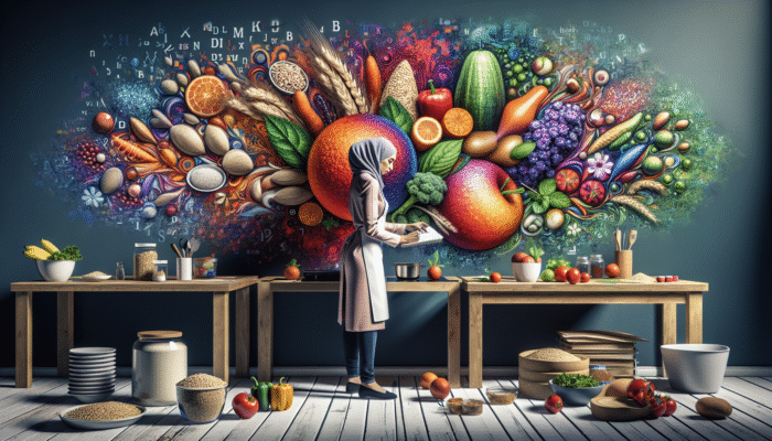 A nutritionist curating colorful high-fiber meals with whole grains, fruits, and vegetables.