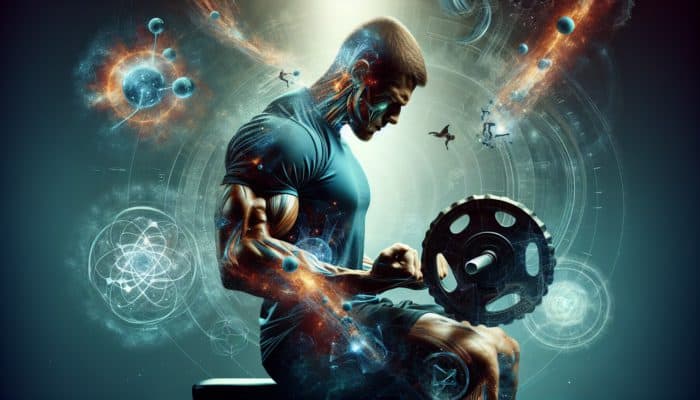 Top Creatine Supplements for Strength: Muscular athlete lifting weights in a gym, surrounded by energy bursts symbolizing ATP increase from creatine.