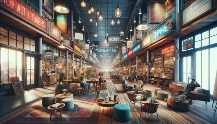 Top Vegas Shops for Quirky Finds: A vibrant arts hub in Las Vegas with eclectic shops and studios, featuring vintage furniture and antiques.