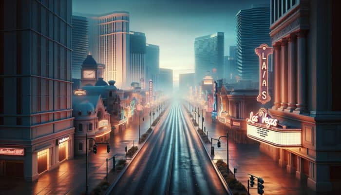 How to Avoid Long Lines in Las Vegas: A peaceful early morning scene in Las Vegas with empty streets and quiet casinos.