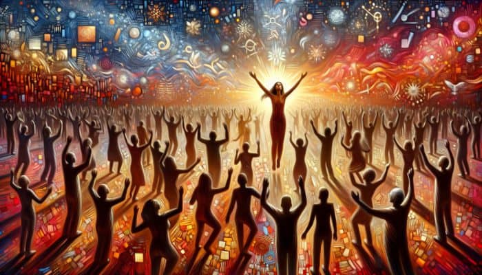 A person transformed by non-profit aid, experiencing a journey from struggle to joy, symbolized by hope and community support.