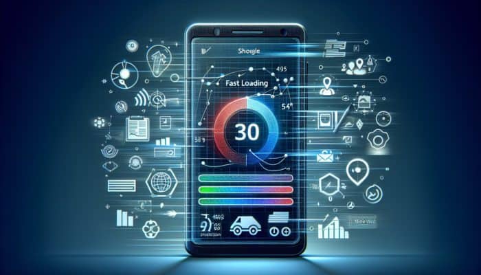 A smartphone displaying a fast, interactive, and visually stable website, illustrating contemporary mobile SEO trends.