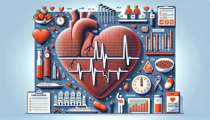 Cholesterol Blood Test in Coventry: Infographic highlighting regular cholesterol testing's importance for heart health in the UK, with lifestyle impact visuals.