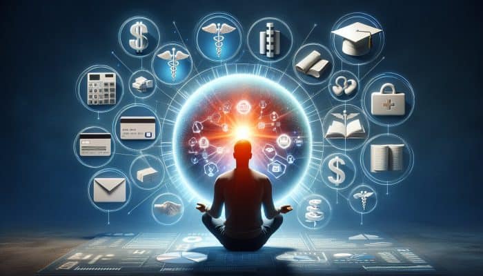 Trends in Debt Consolidation for Millennials: A young millennial consolidating various debts into one glowing loan document, symbolizing financial relief.