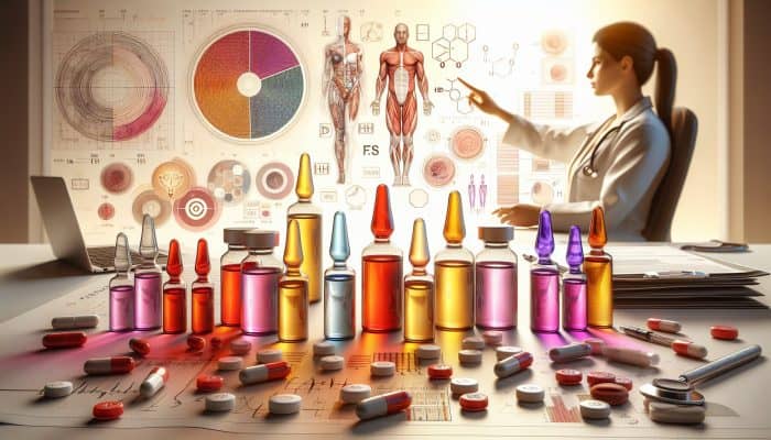 Male Hormone Blood Test in Dukinfield: A medical lab scene showcasing vials labeled for hormone tests with a doctor analyzing results for male hormonal imbalances.