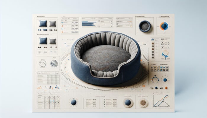 A stylish pet bed made from recycled denim and bamboo, showcasing modern sustainability, softness, and hypoallergenic qualities.