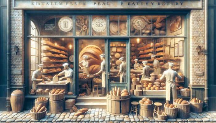 A vibrant Plymouth bakery showcasing freshly baked bread and signage promoting local SEO visibility.