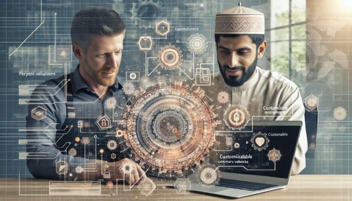 A Keynsham expert customizes a WooCommerce website on a laptop, utilizing local market data and payment options.