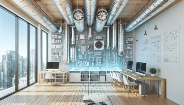 A modern, well-maintained duct system in a West Vancouver commercial space, showcasing efficient airflow through clean vents.