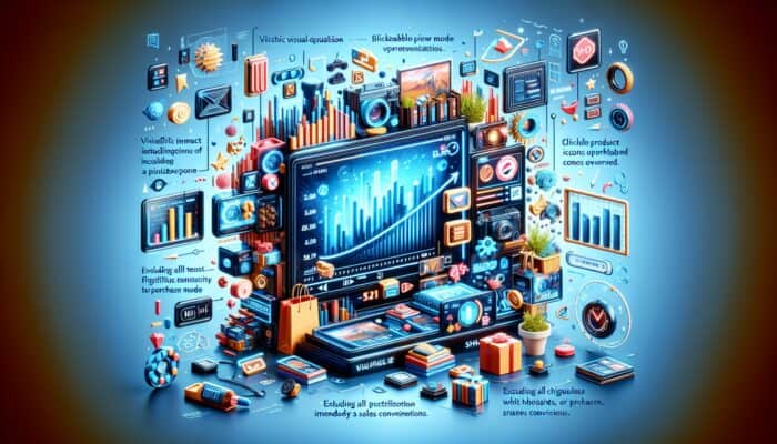 A vibrant digital interface showcasing a shoppable video with clickable product icons designed to enhance sales conversion.