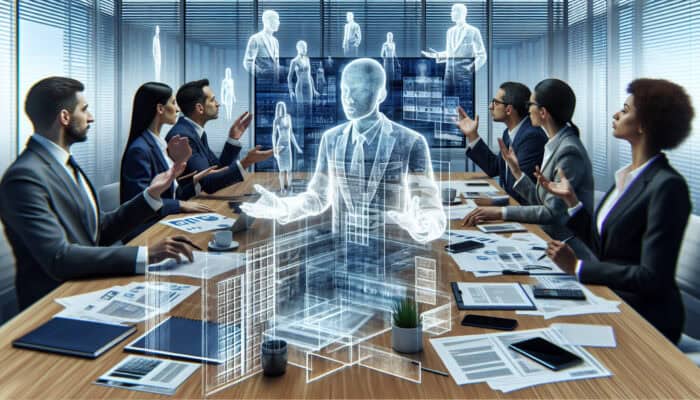 Professionals in a UK office negotiating contract terms to outline fees and mitigate hidden costs.