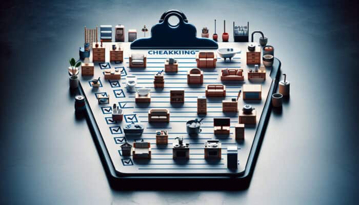 Effective Home Clearing: A Detailed Checklist on Clipboard for Home Decluttering, Itemized by Room.