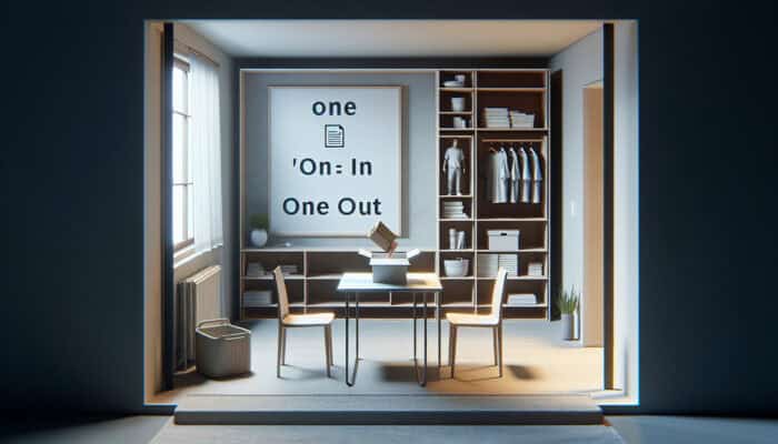 Demonstrating the One In, One Out Rule in a Minimalist Home with Neat, Organized Surroundings.